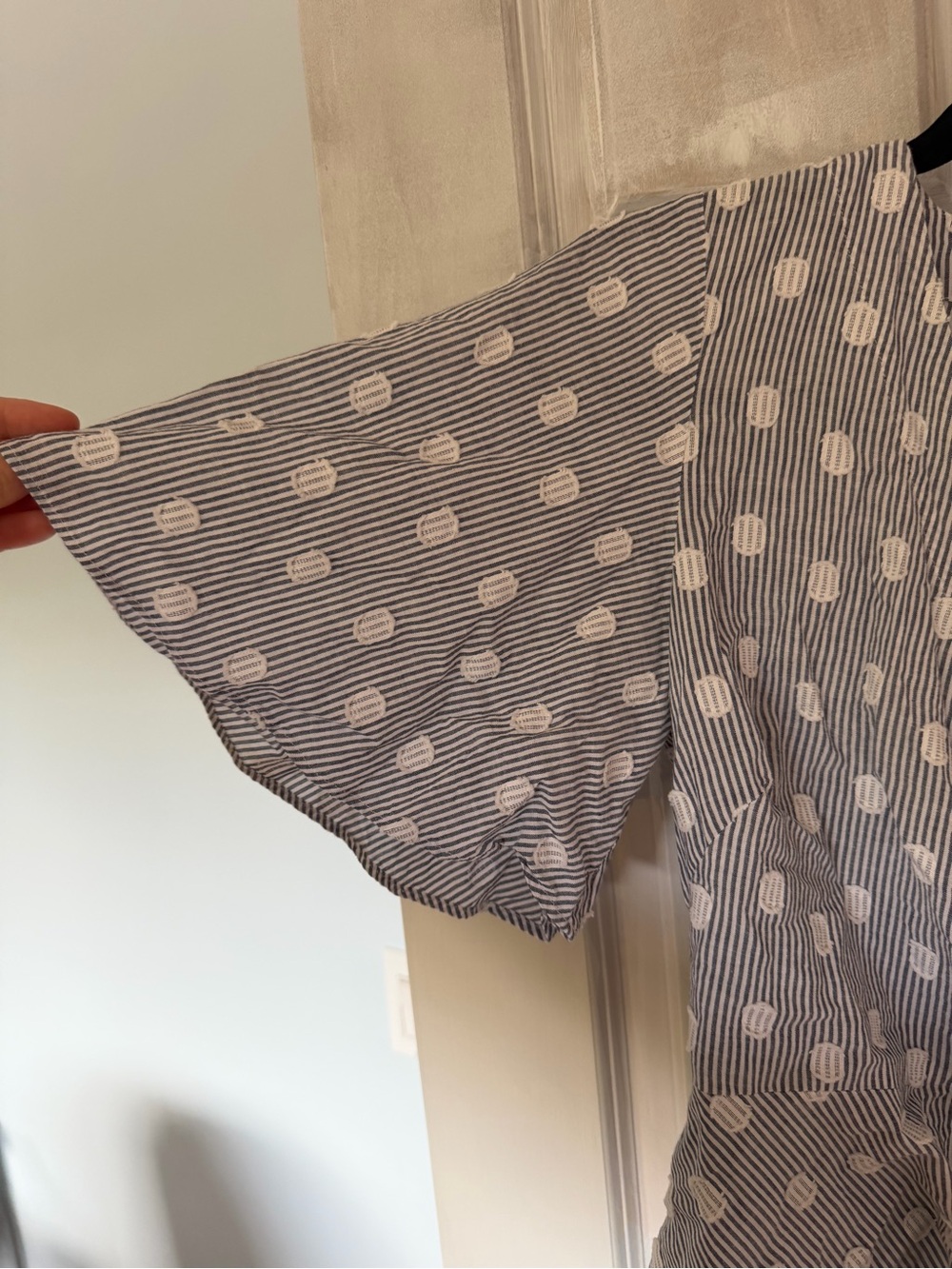 LOFT Blue Striped Polka Dot Wrap Blouse - Picture 2 of 4